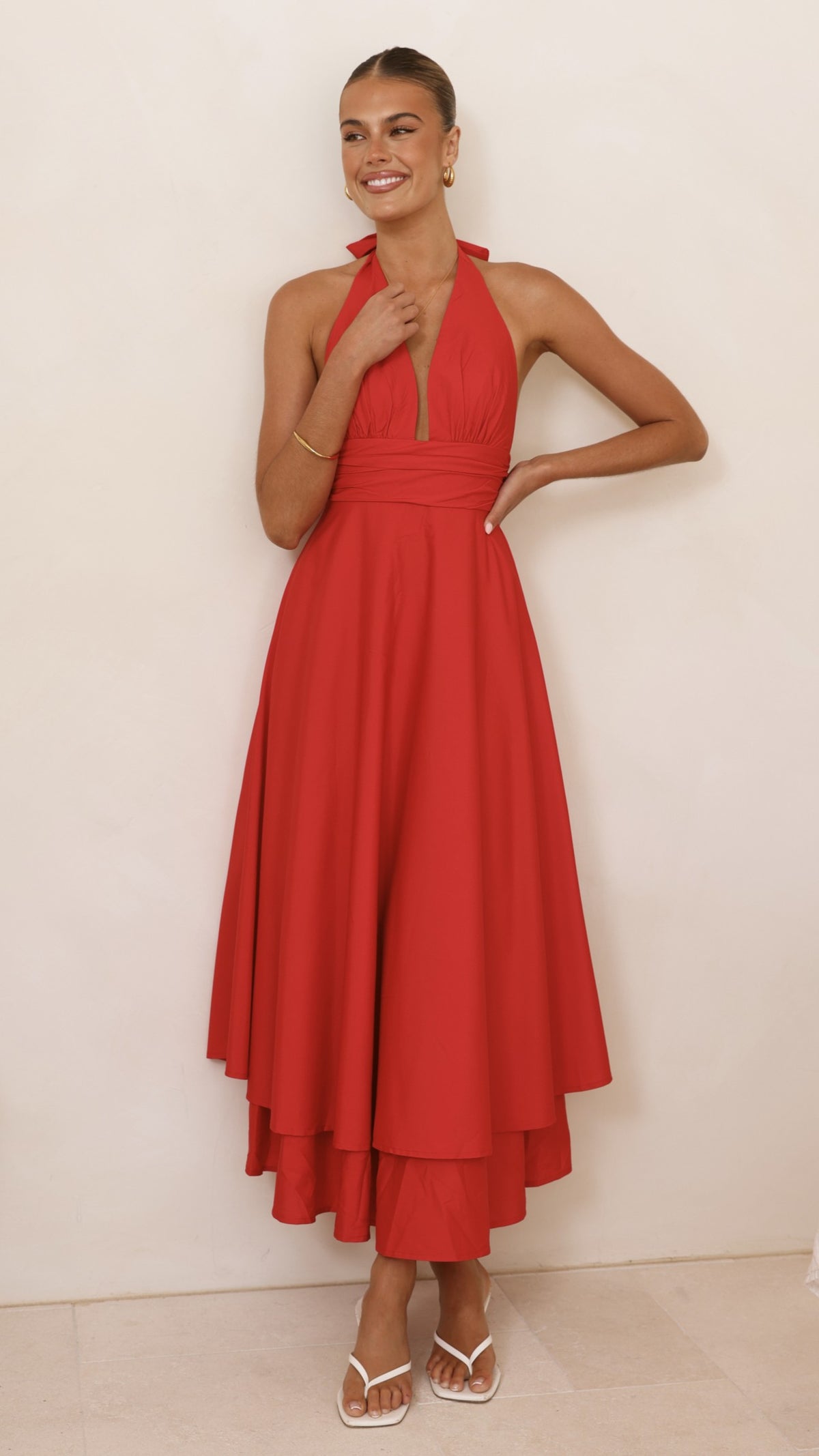 Kathy Halter Neck Maxi Dress - Red - Billy J
