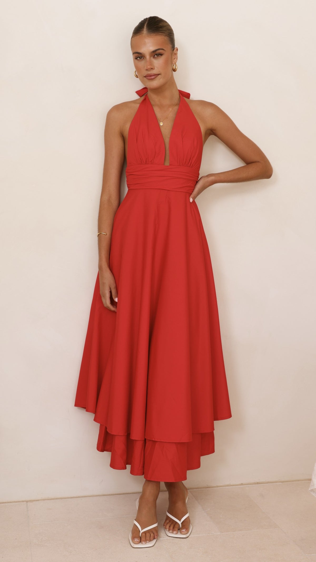 Kathy Halter Neck Maxi Dress - Red - Billy J