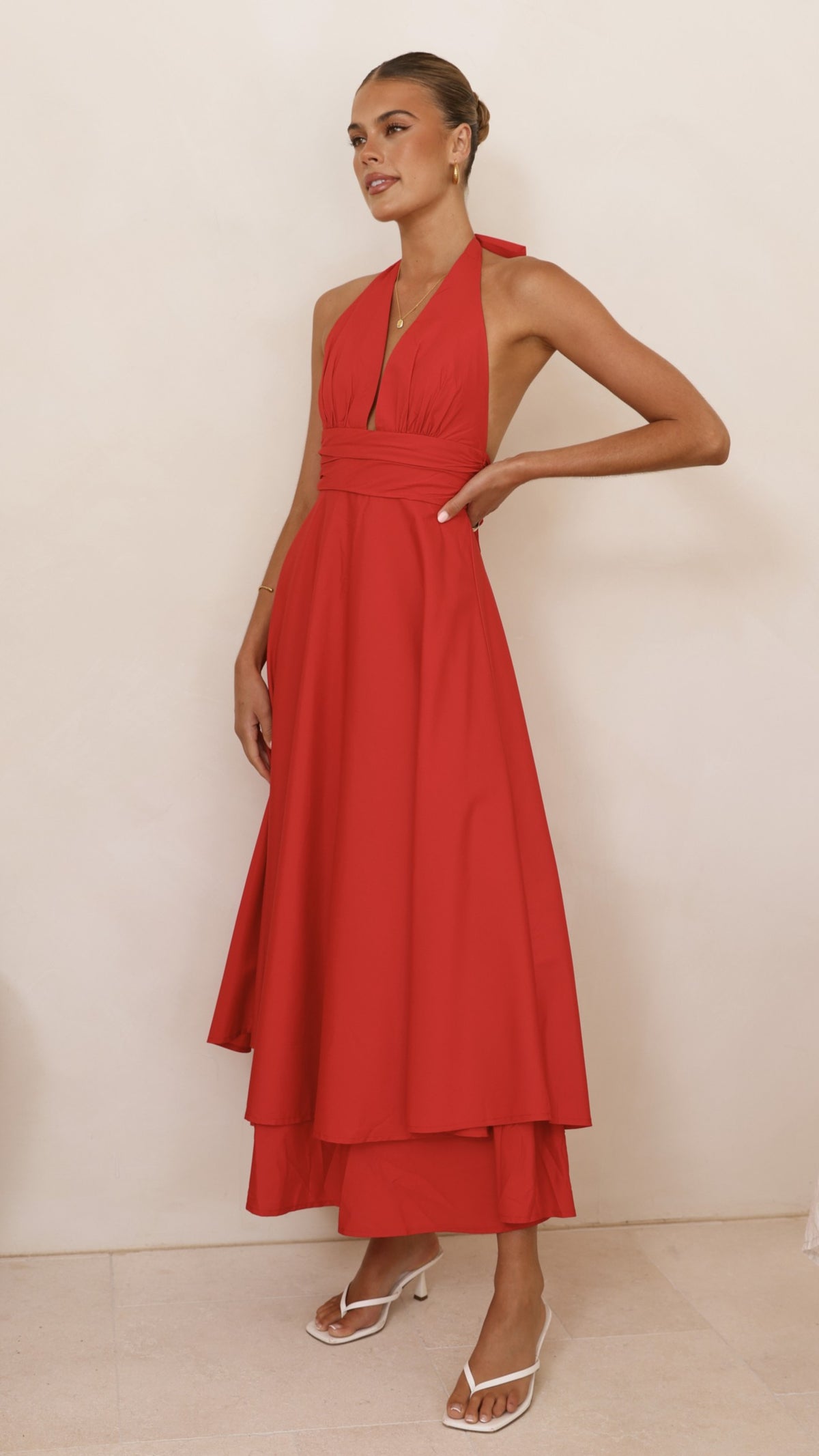 Kathy Halter Neck Maxi Dress - Red - Billy J