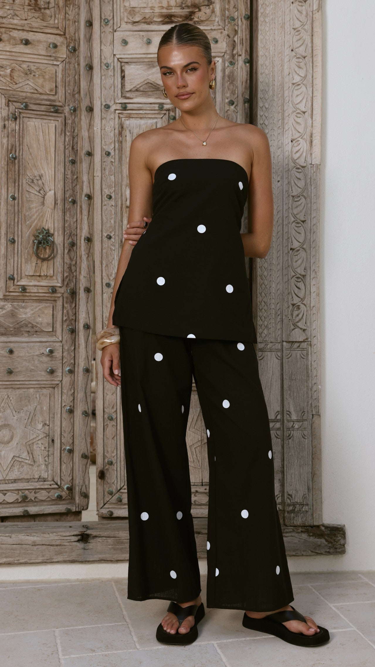 Kailani Strapless Top and Pants Set - Black/White Polka - Billy J