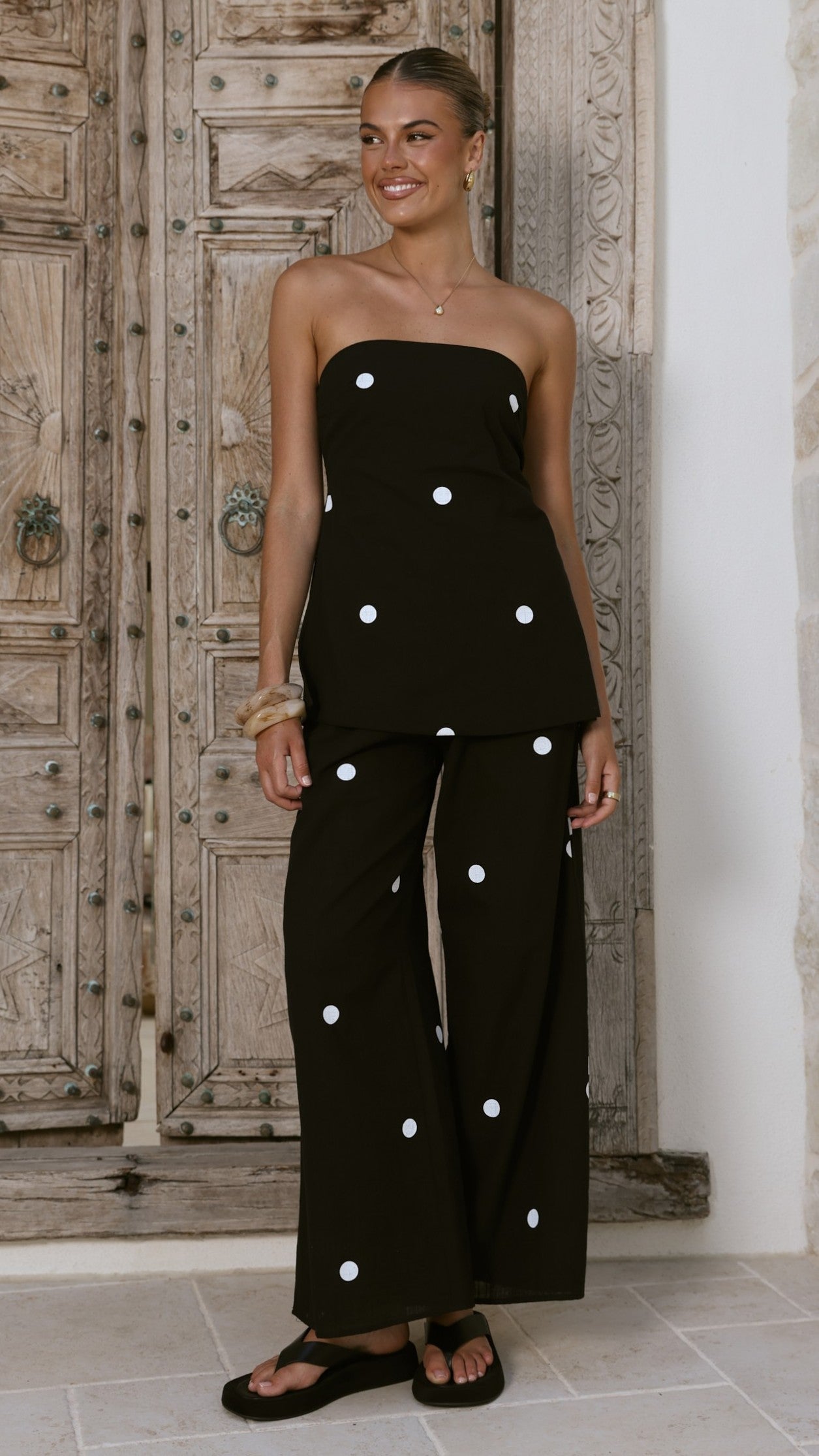 Kailani Strapless Top and Pants Set - Black/White Polka - Billy J