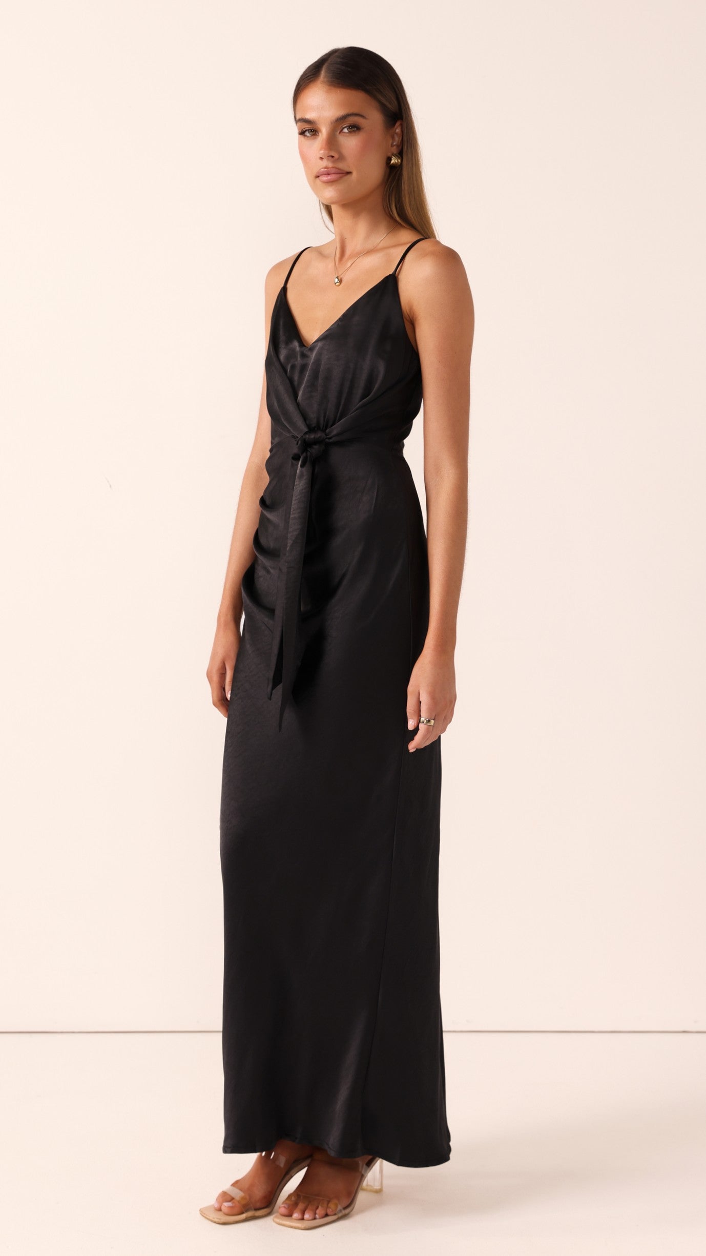 Yasmeen Tie Front Maxi Dress - Black - Billy J