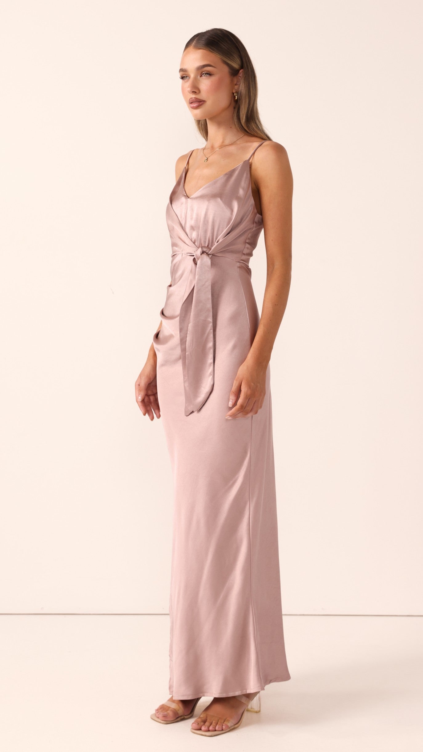 Yasmeen Tie Front Maxi Dress - Dusty Pink - Billy J
