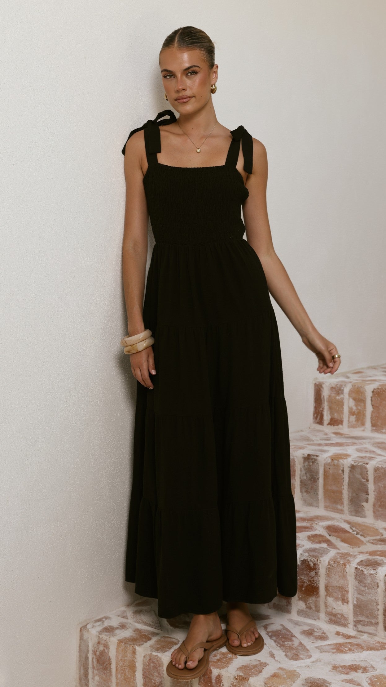 Carlina Tiered Maxi Dress - Black - Billy J