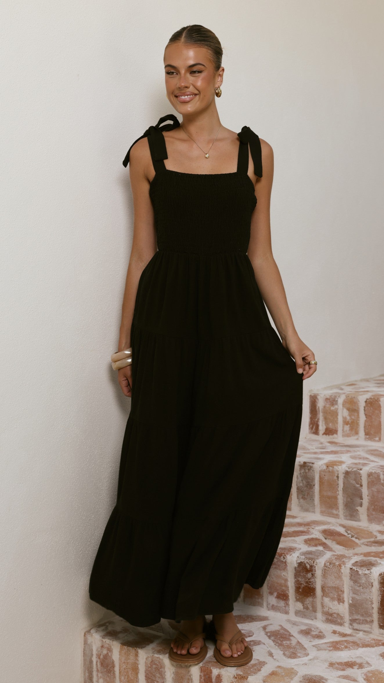 Carlina Tiered Maxi Dress - Black - Billy J