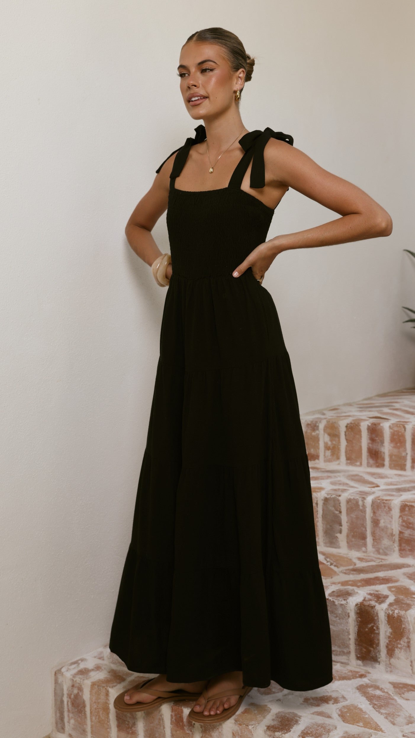 Carlina Tiered Maxi Dress - Black - Billy J