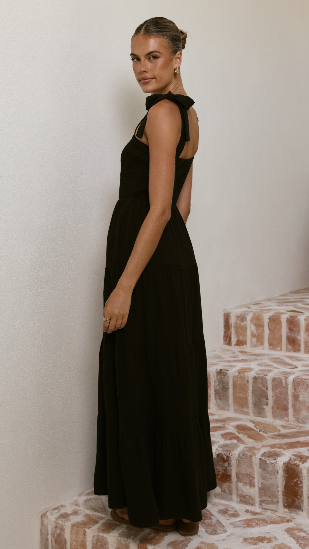 Carlina Tiered Maxi Dress - Black - Billy J