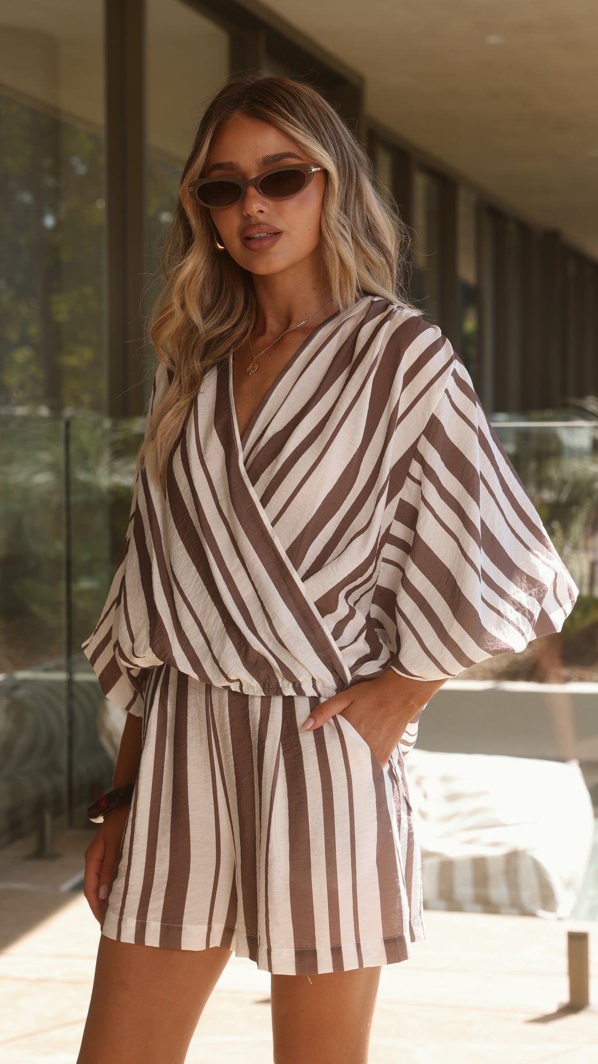 Everly Top - Taupe/White Stripe - Billy J