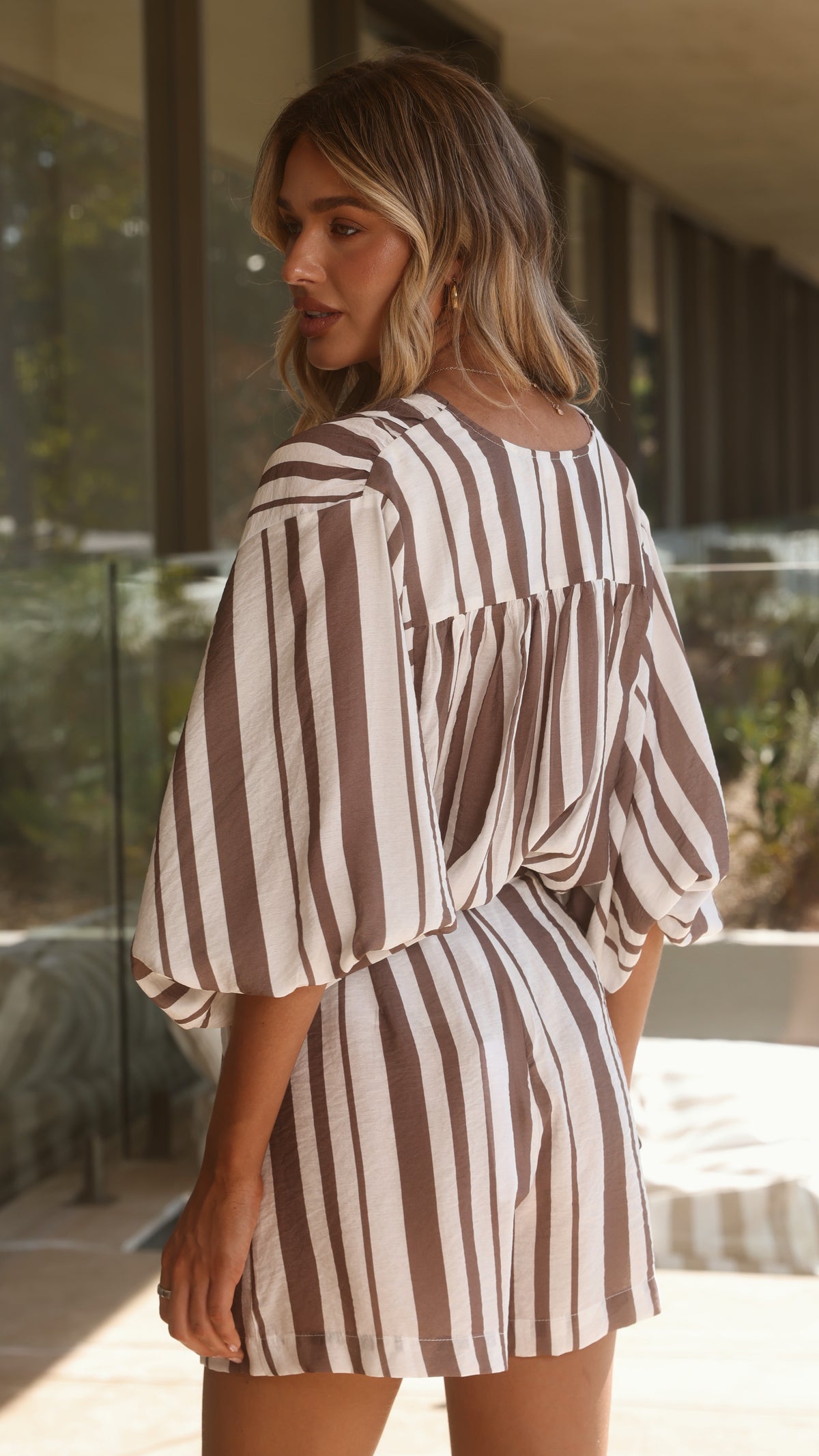 Millie Shorts - Taupe/White Stripe - Billy J