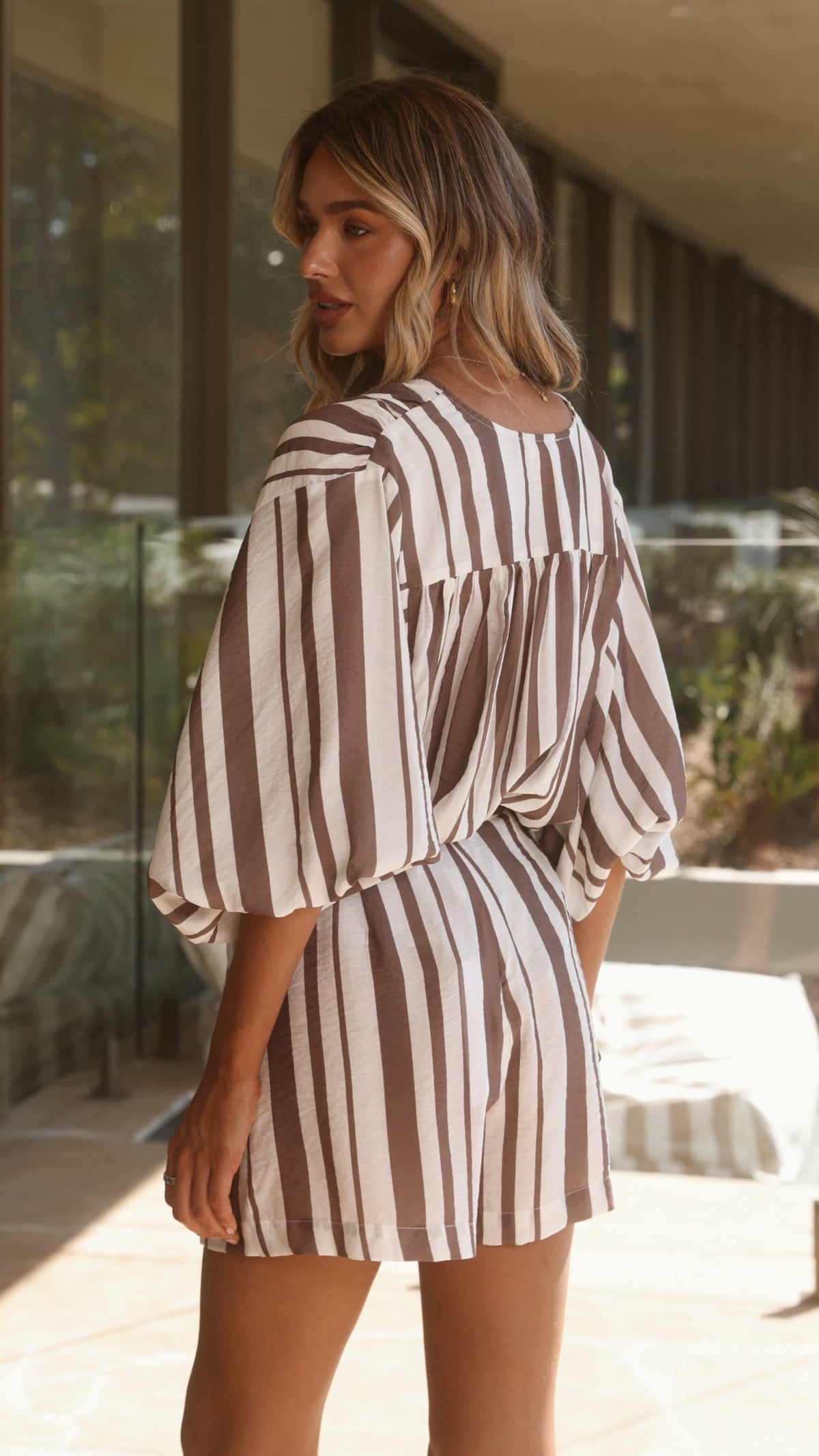 Everly Top - Taupe/White Stripe - Billy J
