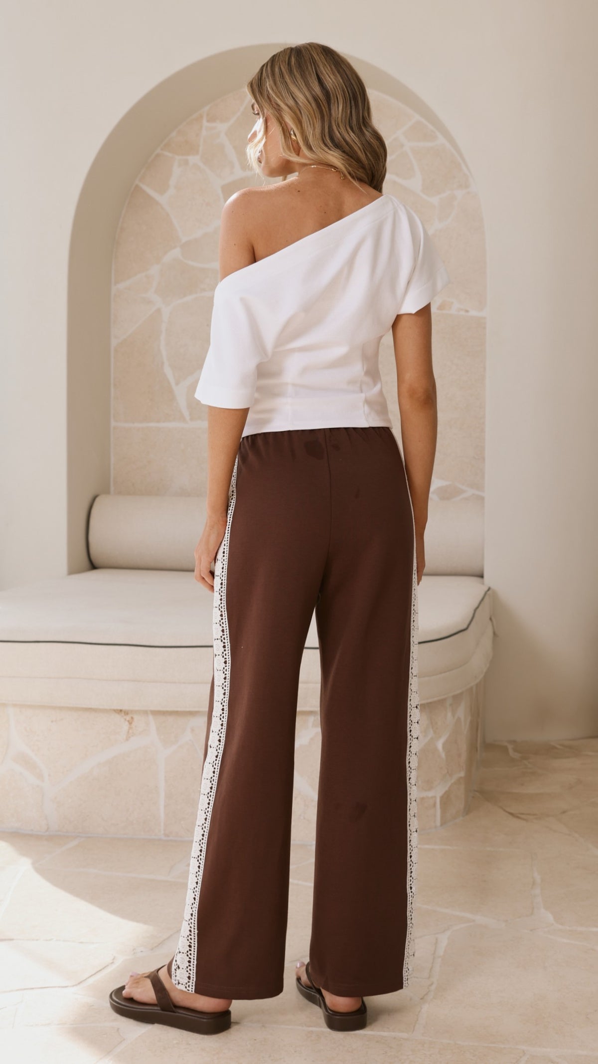 Isaiah Racer Stripe Pleated Trackpants - Chocolate/Lace - Billy J