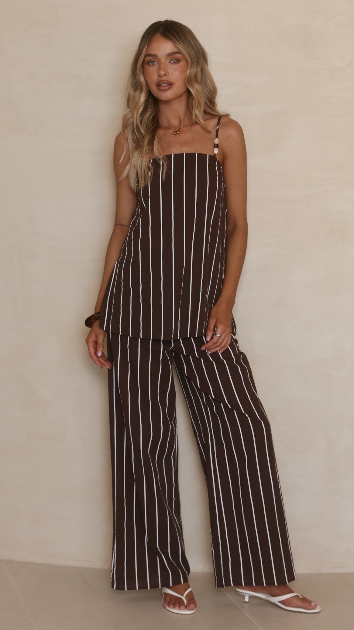 Rubi Top and Pants Set - Choc/White Stripe - Billy J