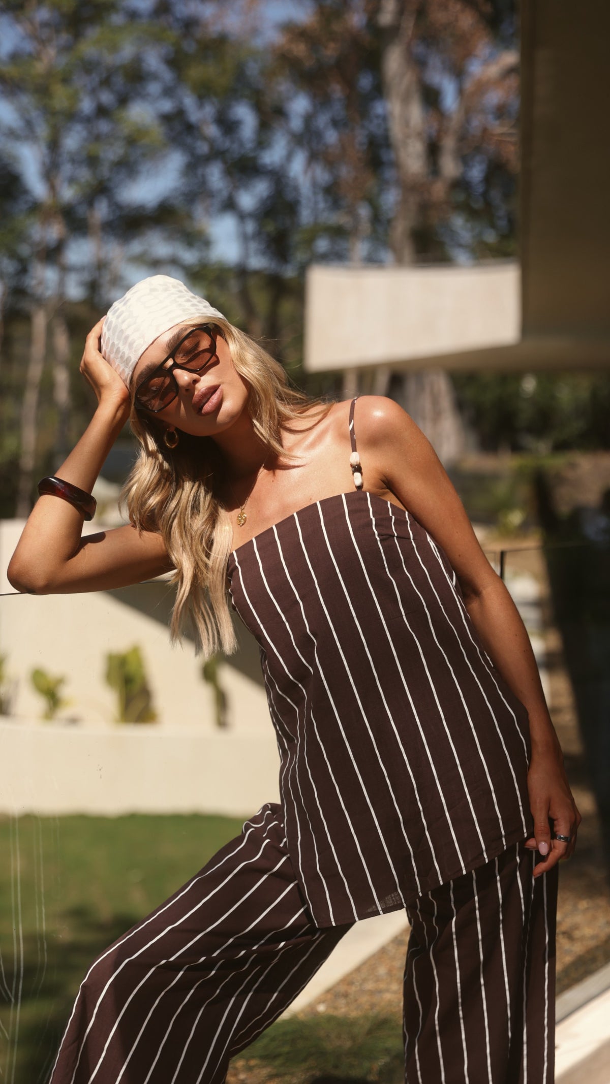Rubi Top and Pants Set - Choc/White Stripe - Billy J