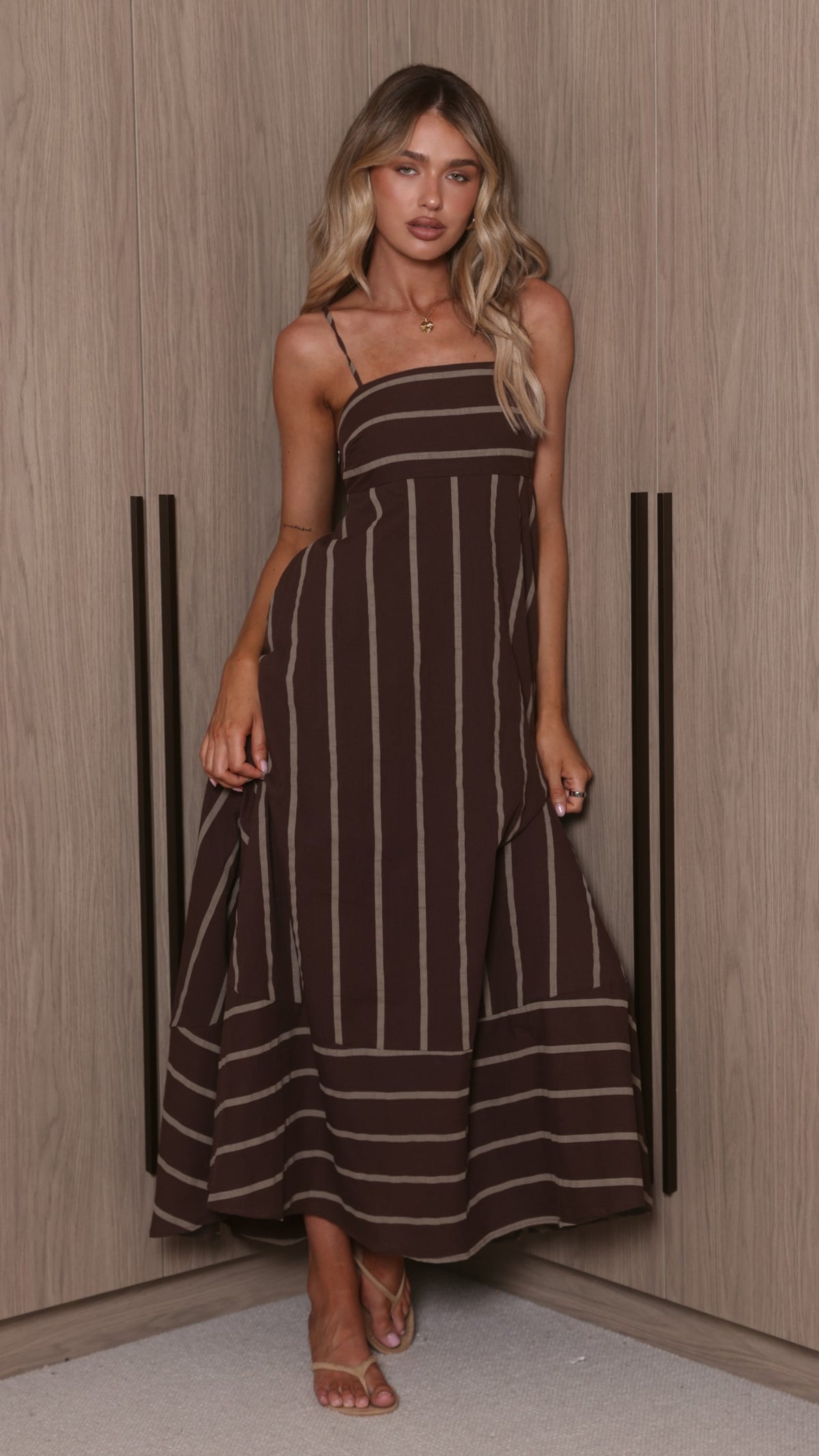 Marcel Maxi Dress - Choc/Tan Stripe - Billy J