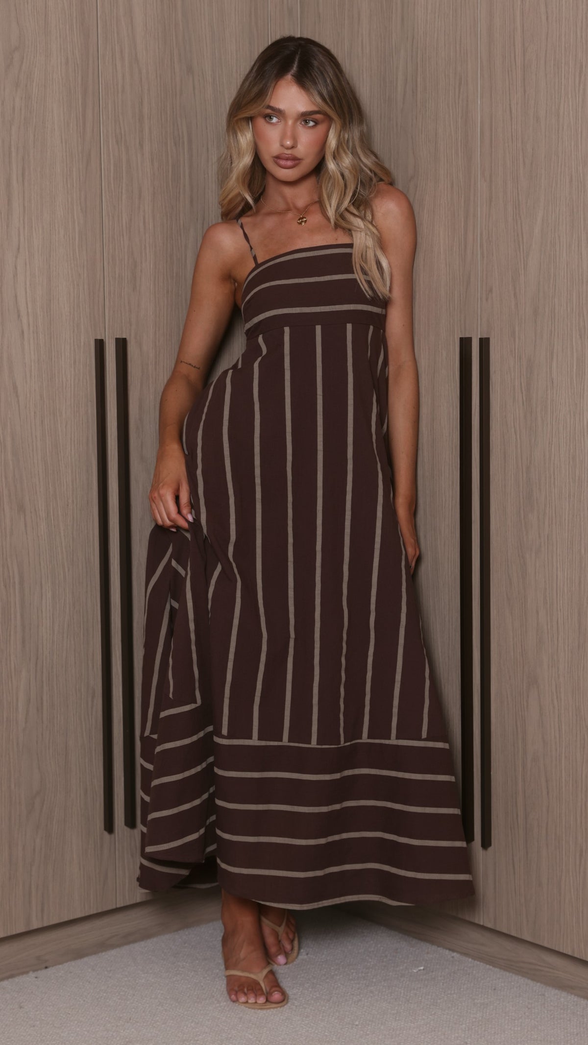 Marcel Maxi Dress - Choc/Tan Stripe - Billy J