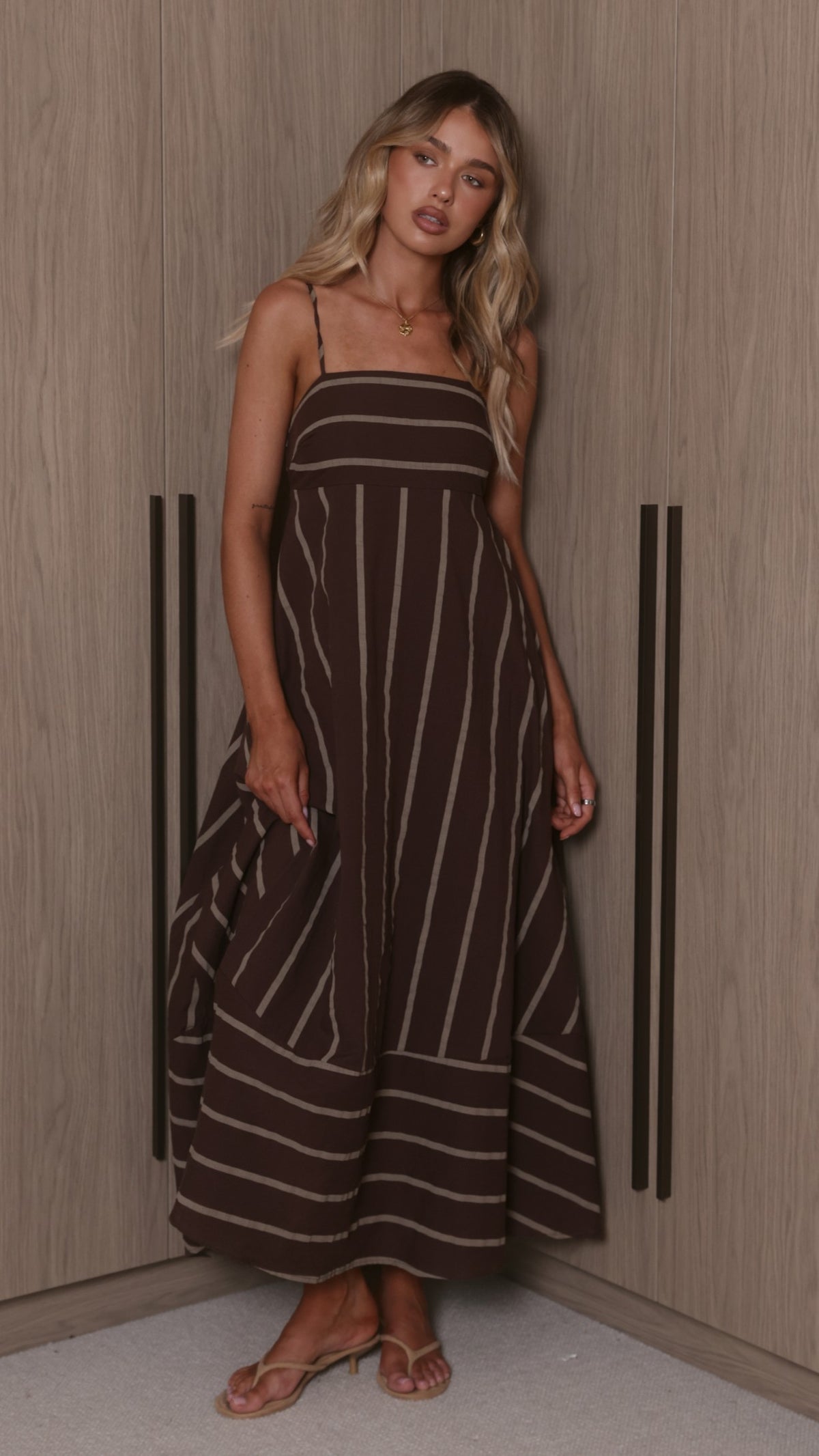 Marcel Maxi Dress - Choc/Tan Stripe - Billy J