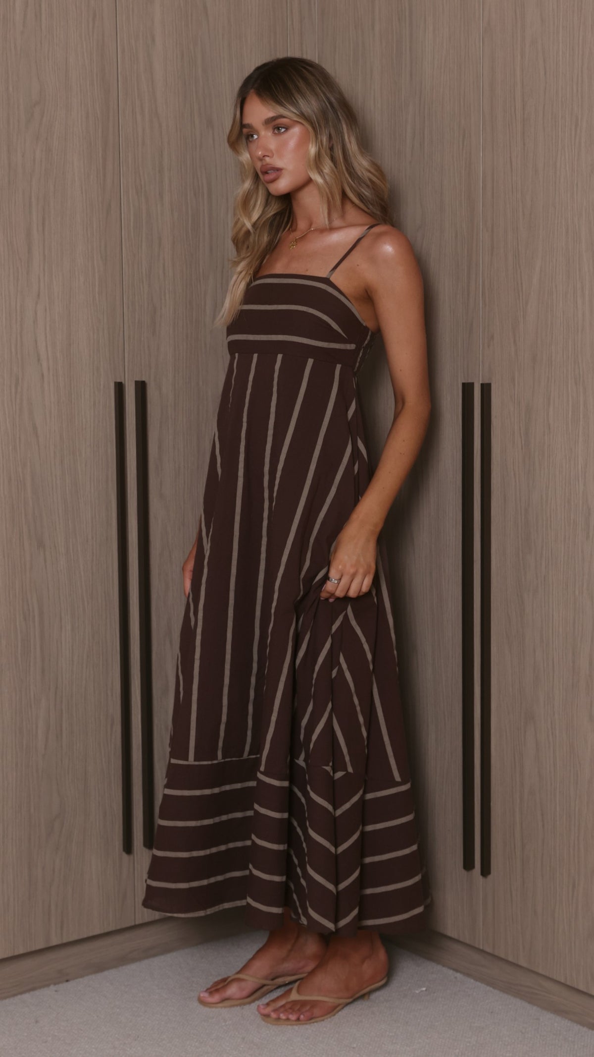 Marcel Maxi Dress - Choc/Tan Stripe - Billy J