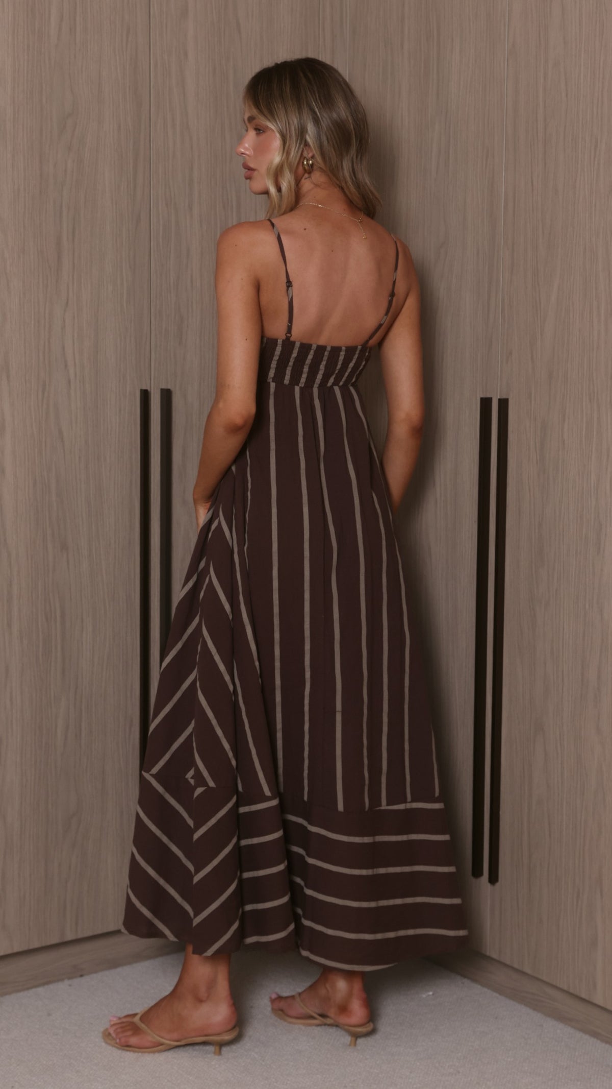 Marcel Maxi Dress - Choc/Tan Stripe - Billy J