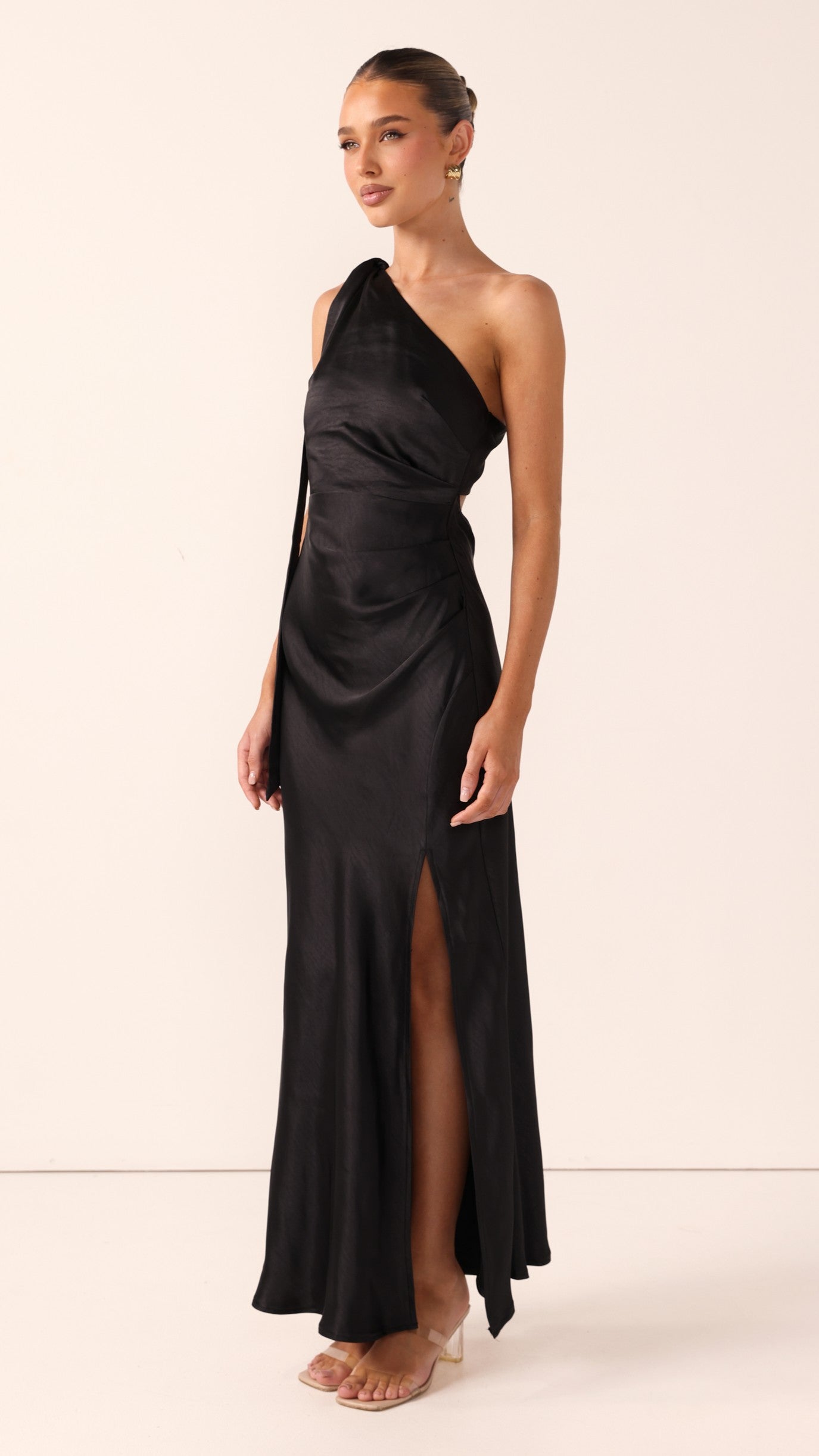 Halle One Shoulder Maxi Dress - Black - Billy J