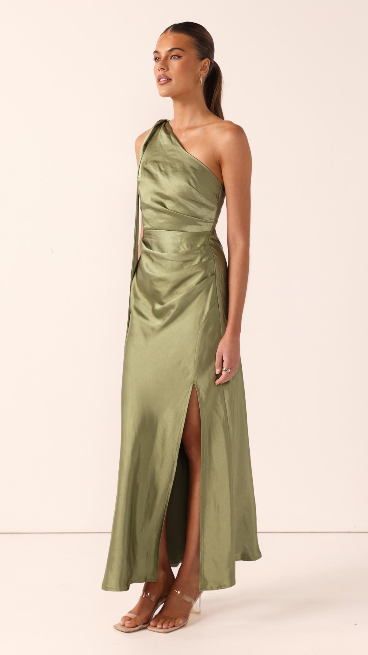 Halle One Shoulder Maxi Dress - Olive - Billy J