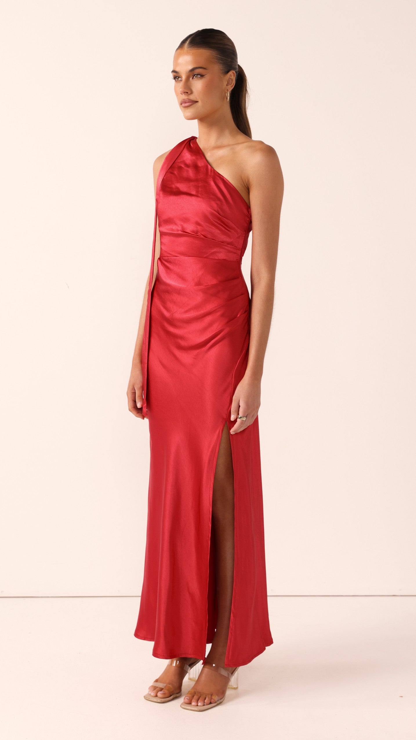 Halle One Shoulder Maxi Dress - Red - Billy J