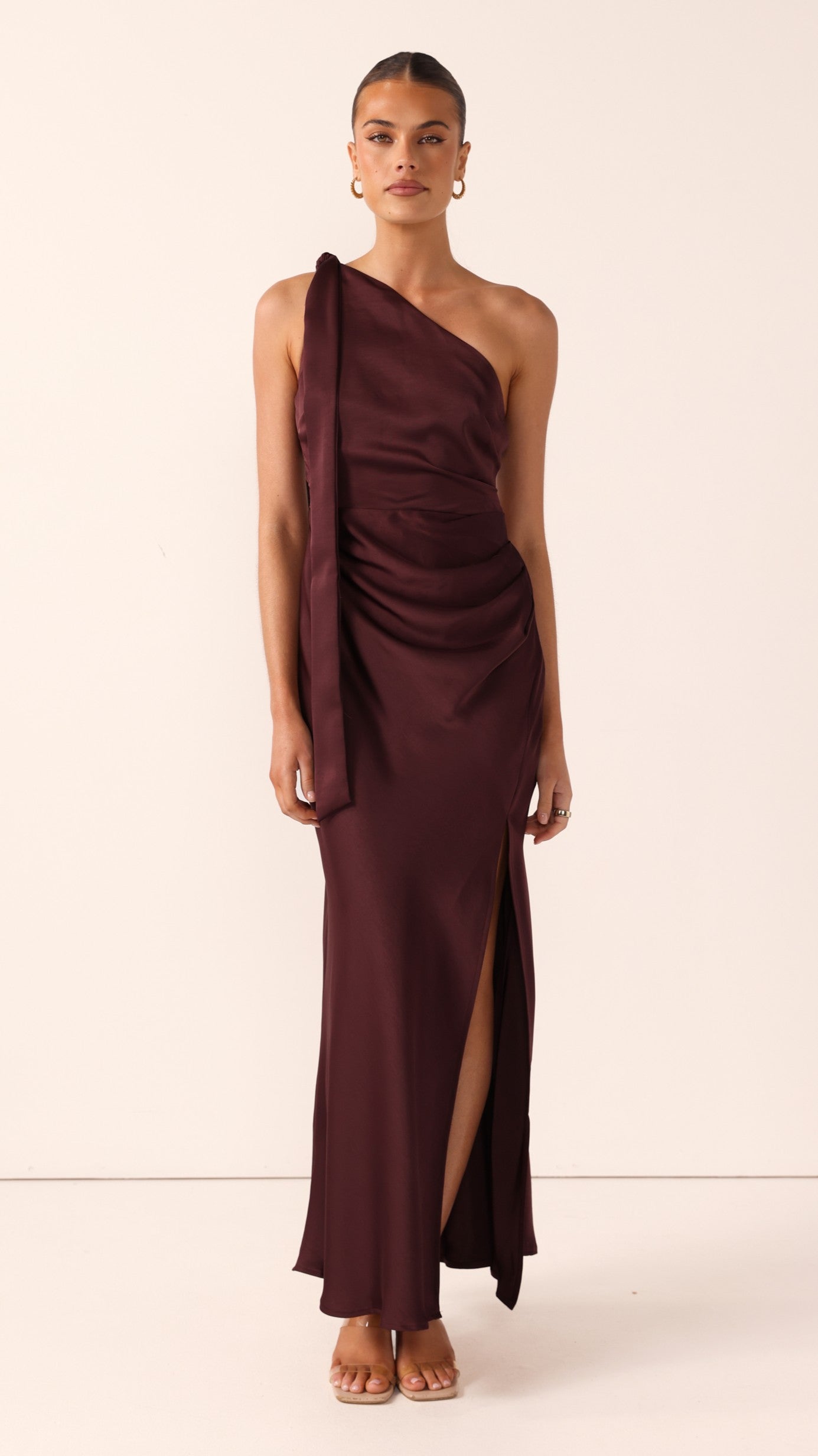 Halle One Shoulder Maxi Dress - Chocolate - Billy J