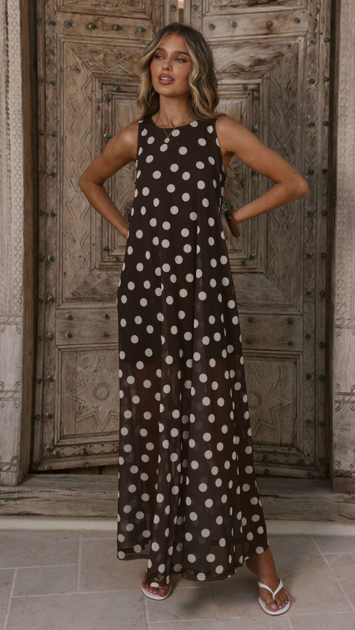 Amryn Maxi Dress - Choc/White Polka Dot - Billy J