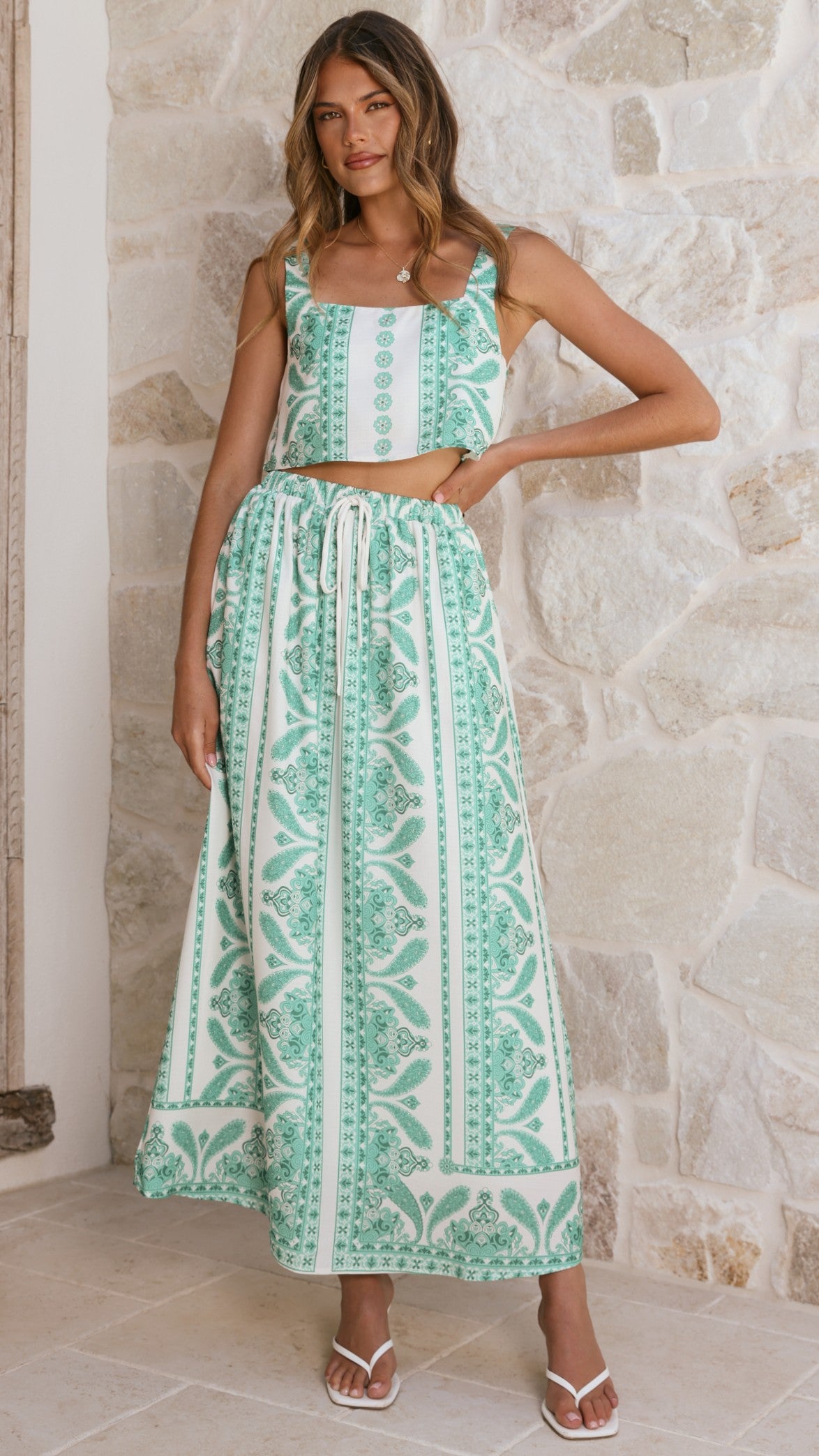 Jasmine Maxi Skirt - Green Aztec - Billy J