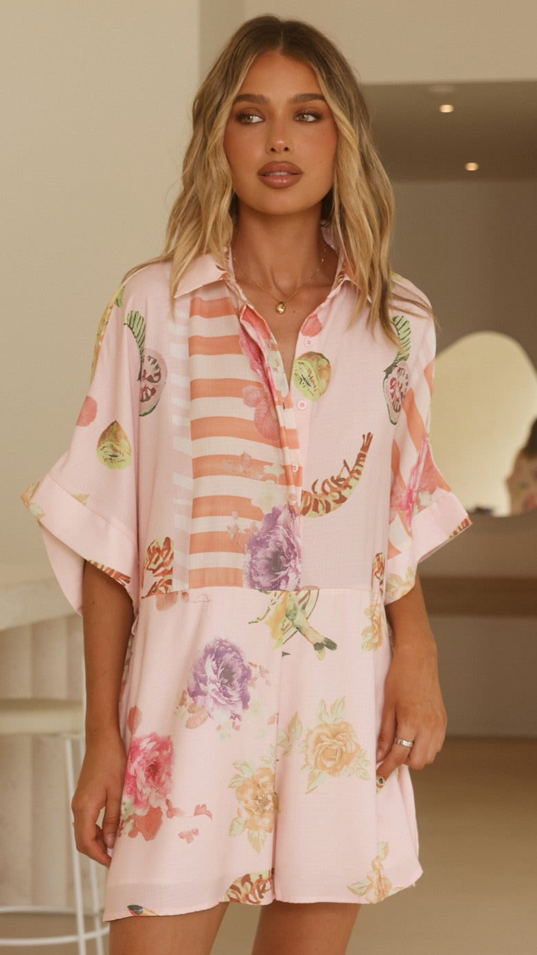 Carmen Playsuit - Pink Floral