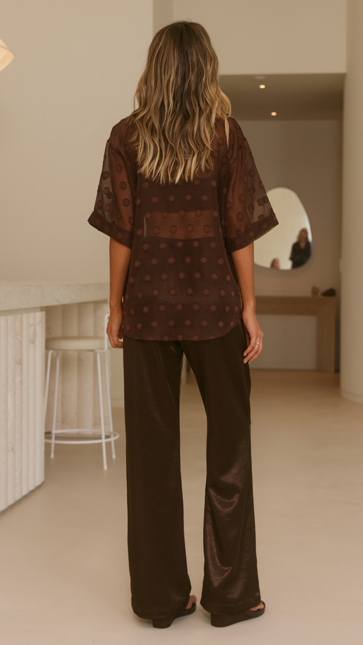 Katherine Semi Sheer Button Up Shirt - Chocolate Spot