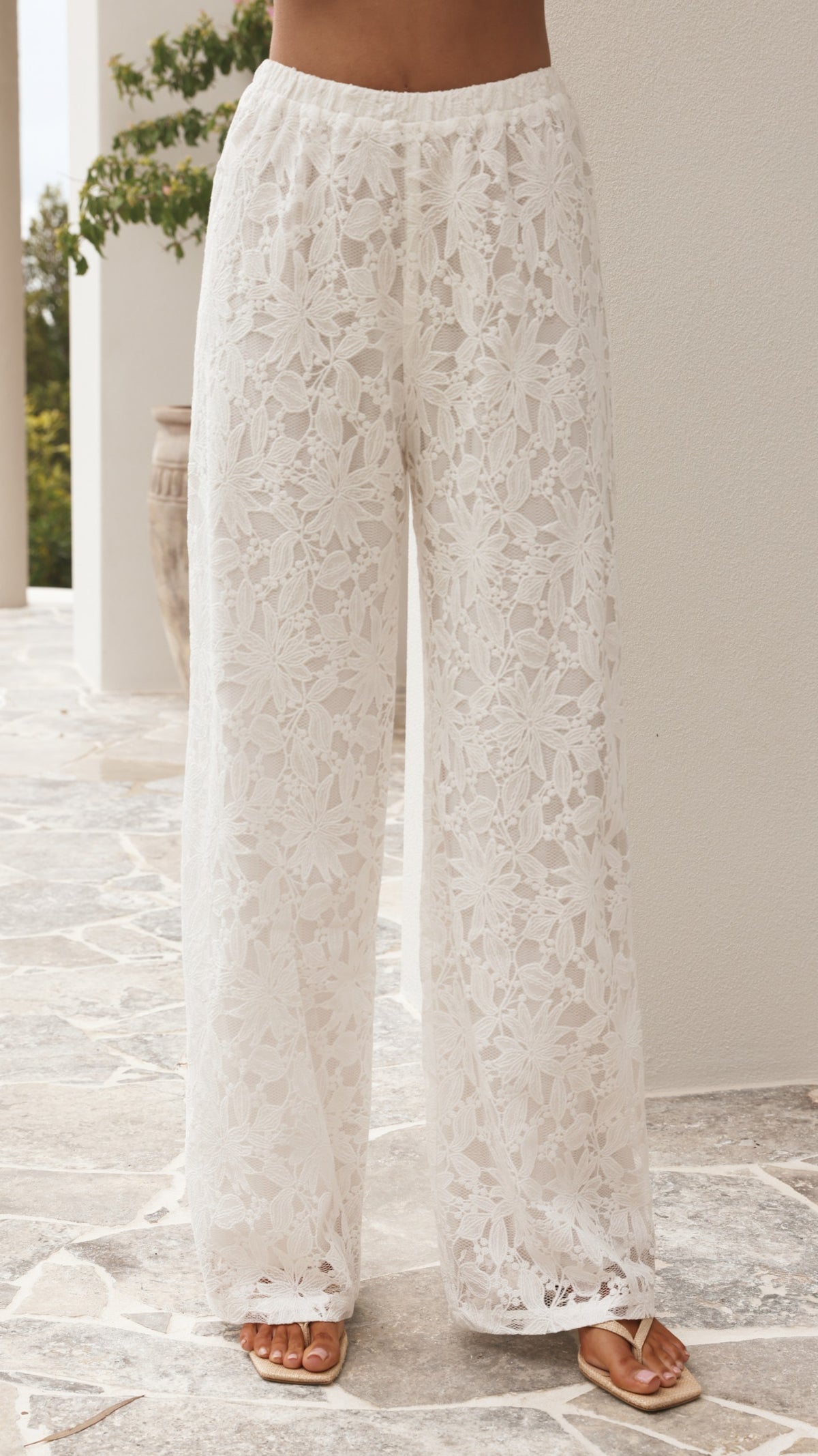 Thana Lace Top and Pants Set - White - Billy J
