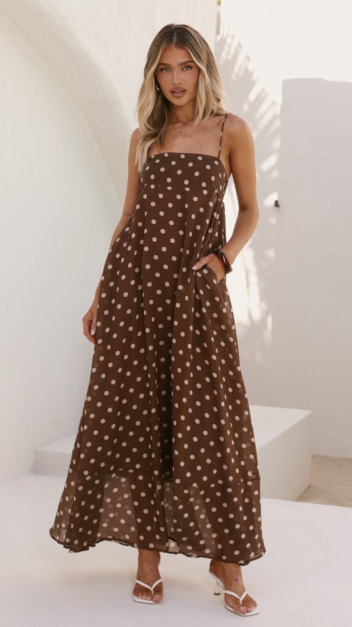 Angie Maxi Dress - Brown/White Polka - Billy J