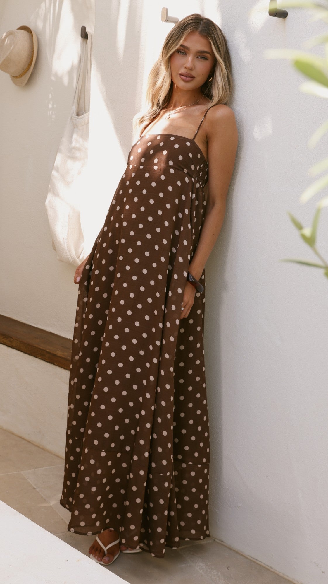 Angie Maxi Dress - Brown/White Polka - Billy J