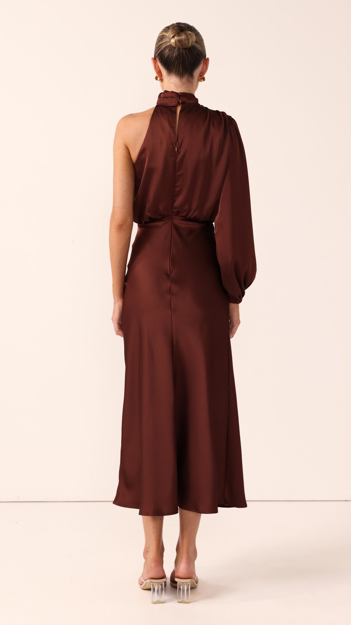 Esther One Shoulder Long Sleeve Dress - Brown - Billy J