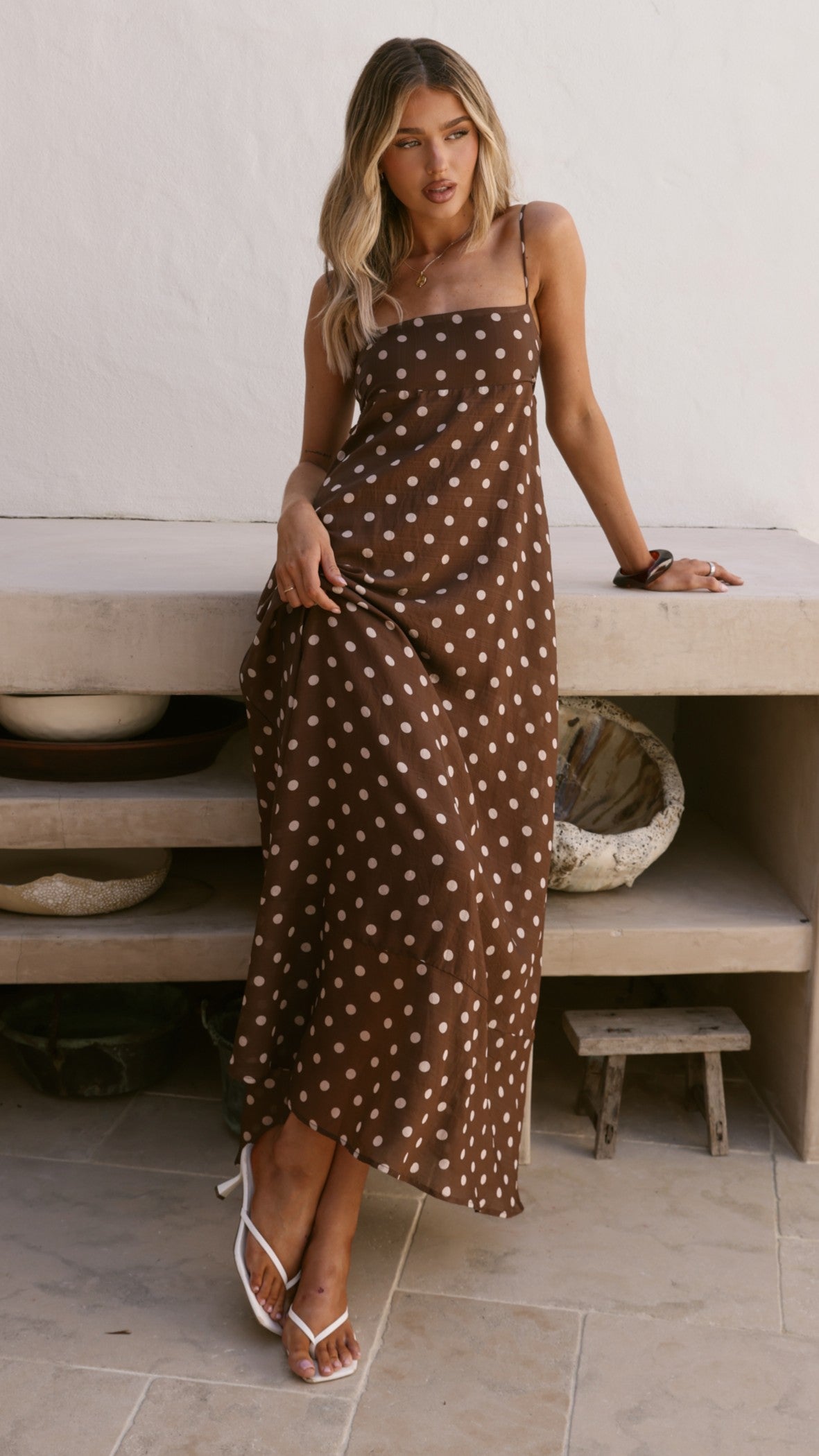 Angie Maxi Dress - Brown/White Polka - Billy J