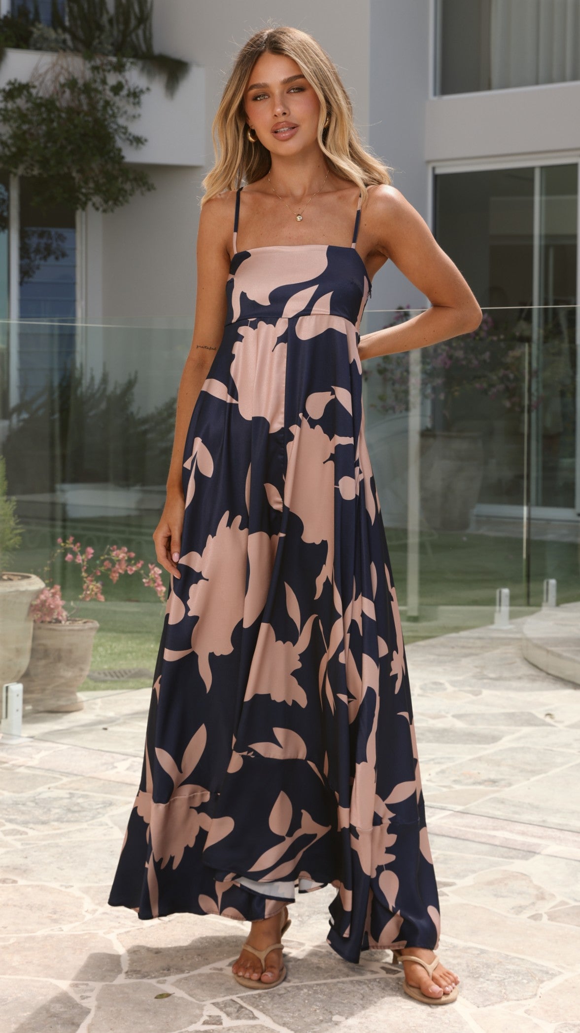 Kaethe Maxi Dress - Navy/Pink Print - Billy J