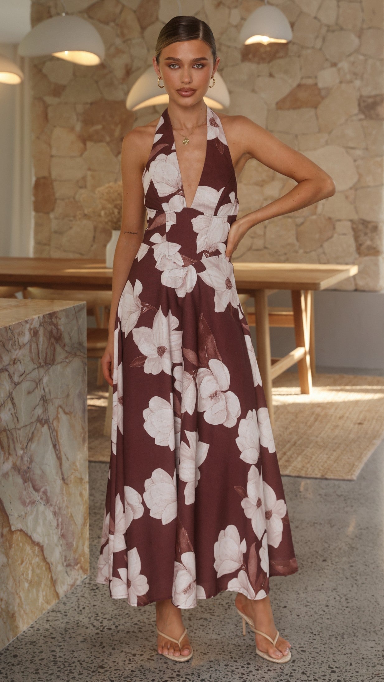 Skye Maxi Dress - Chocolate/White Floral - Billy J