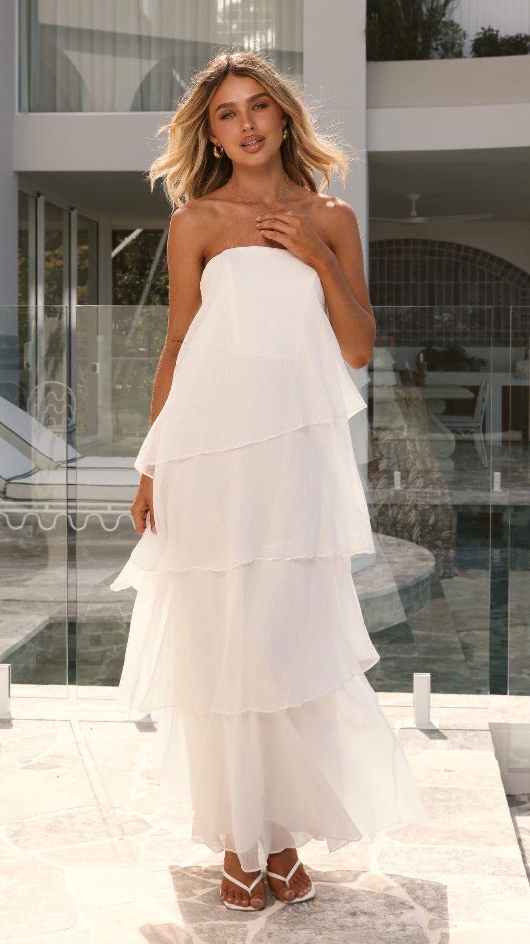 Daisie Strapless Maxi Dress - White - Billy J
