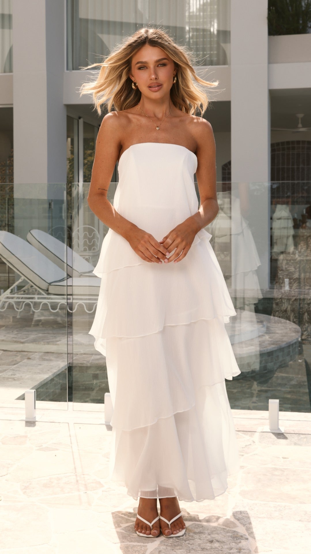 Daisie Strapless Maxi Dress - White - Billy J