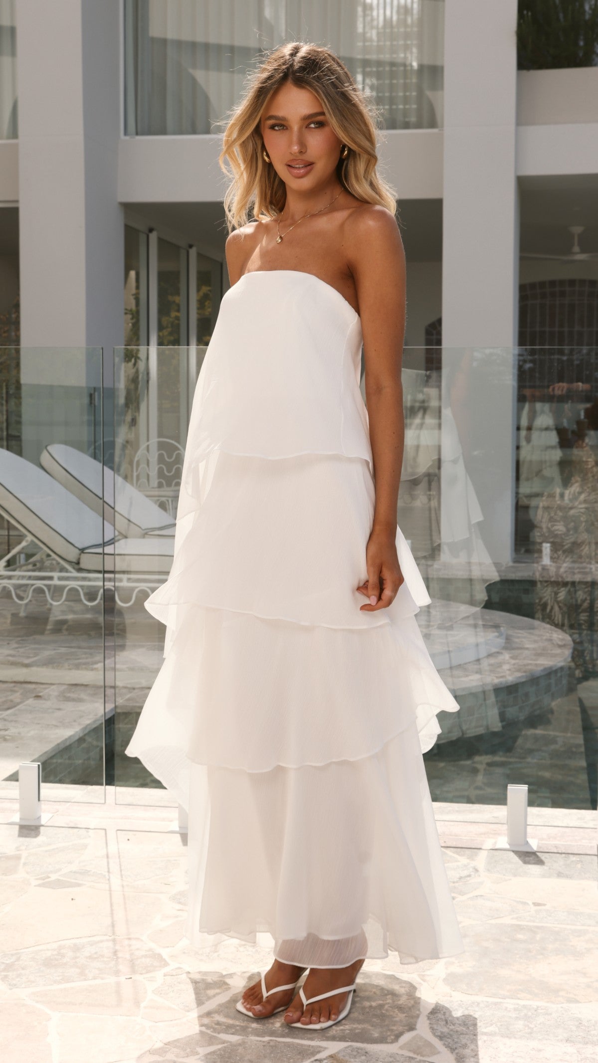 Daisie Strapless Maxi Dress - White - Billy J