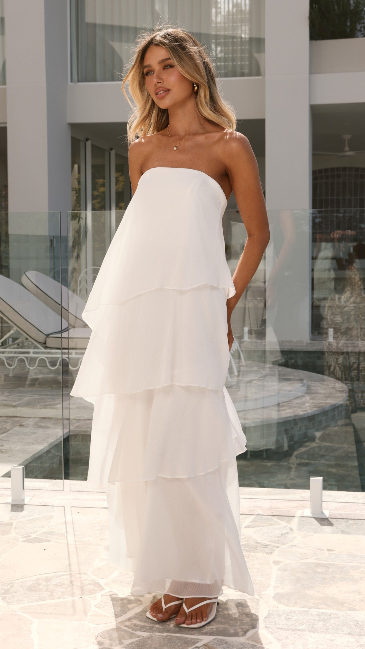 Daisie Strapless Maxi Dress - White - Billy J