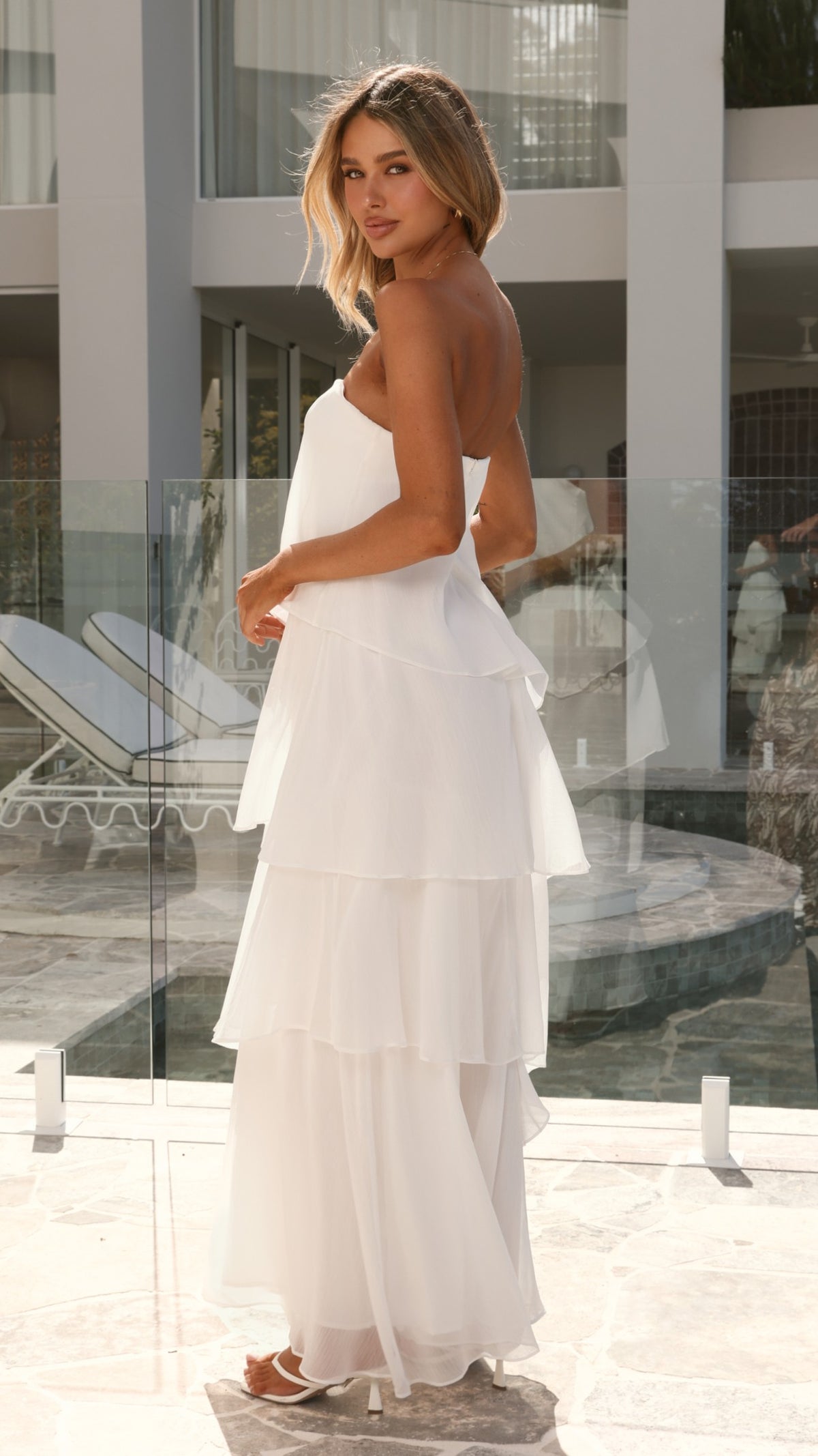Daisie Strapless Maxi Dress - White - Billy J