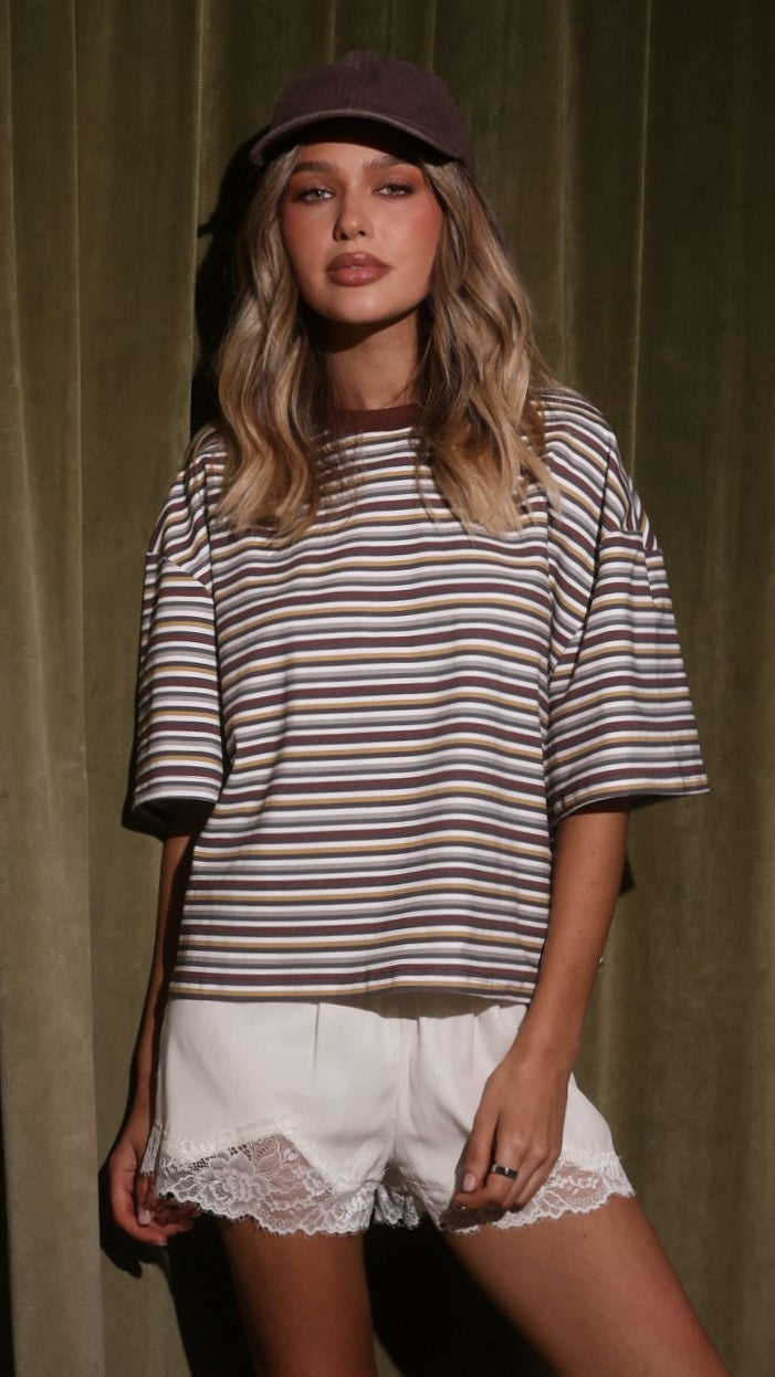 Paige Tee - Chocolate/Multi Stripe - Billy J