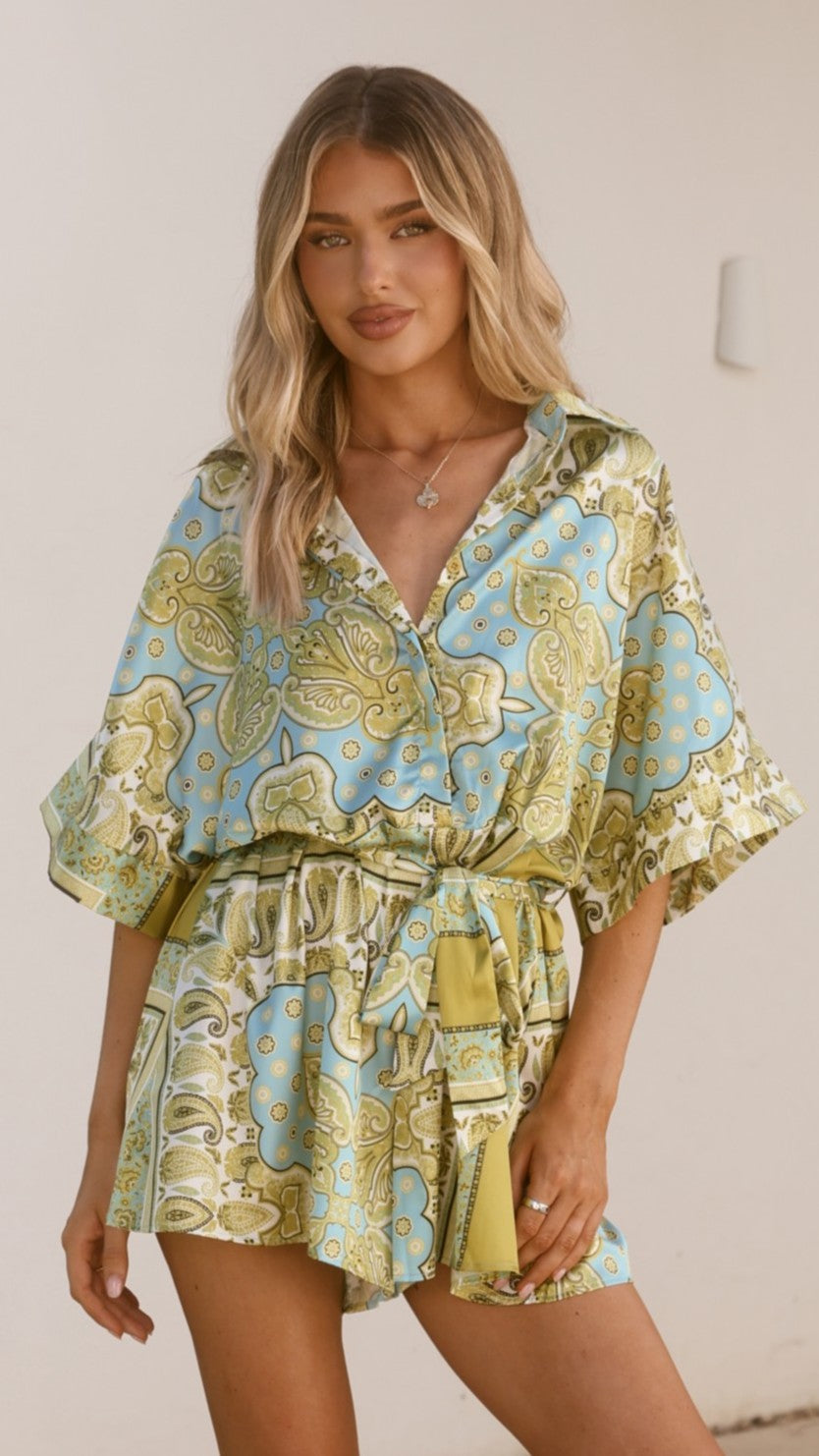 Carmen Playsuit - Green Print - Billy J