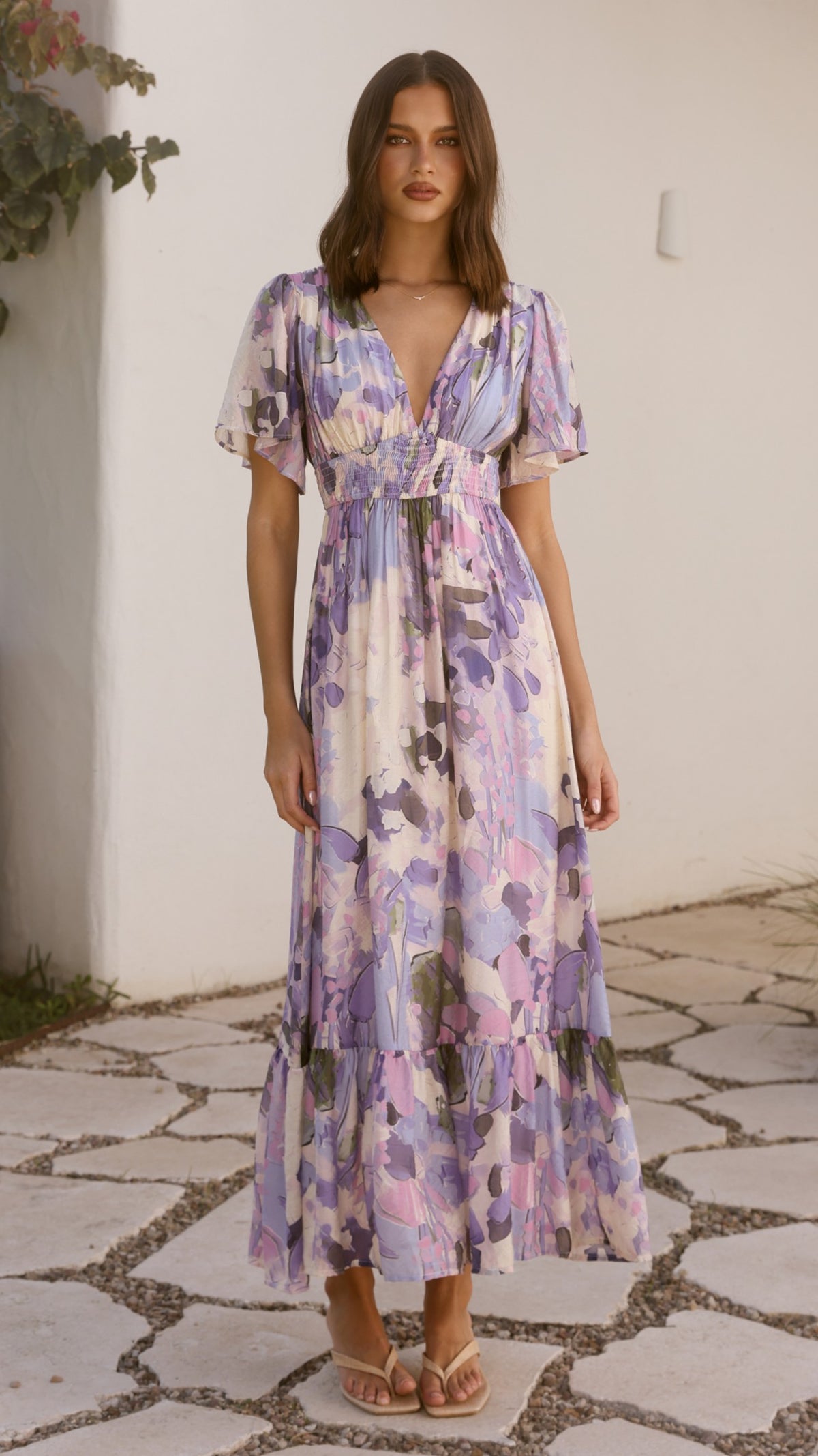 Ines Maxi Dress- Purple Print - Billy J