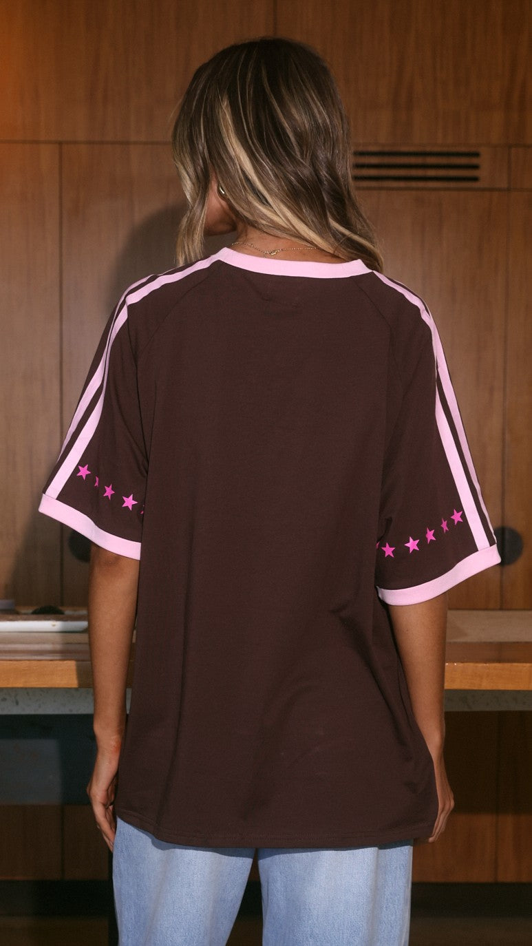 It Aint Luck Oversized T-Shirt - Chocolate/Pink - Billy J