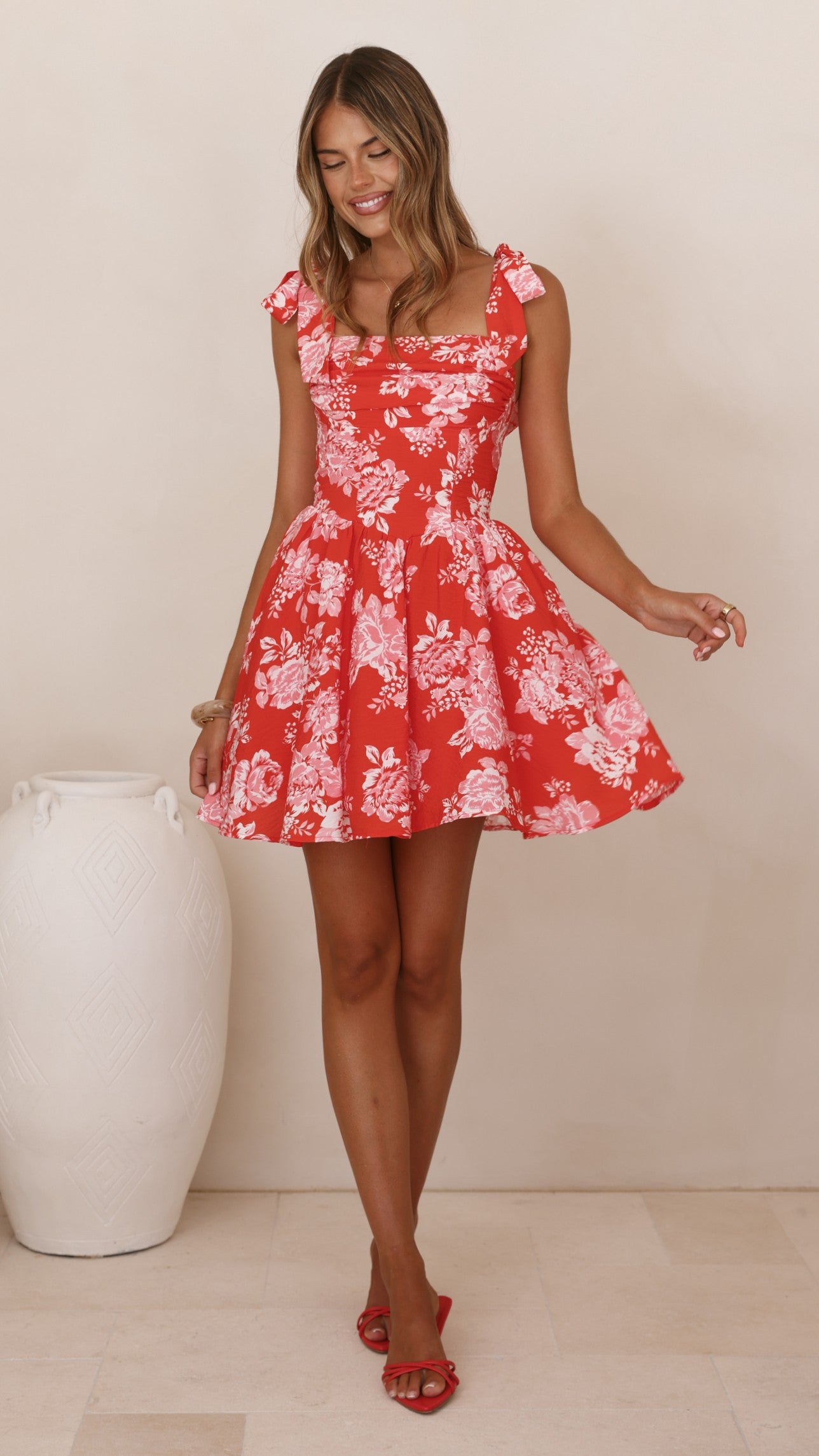 Haisley Mini Dress - Red Floral - Billy J