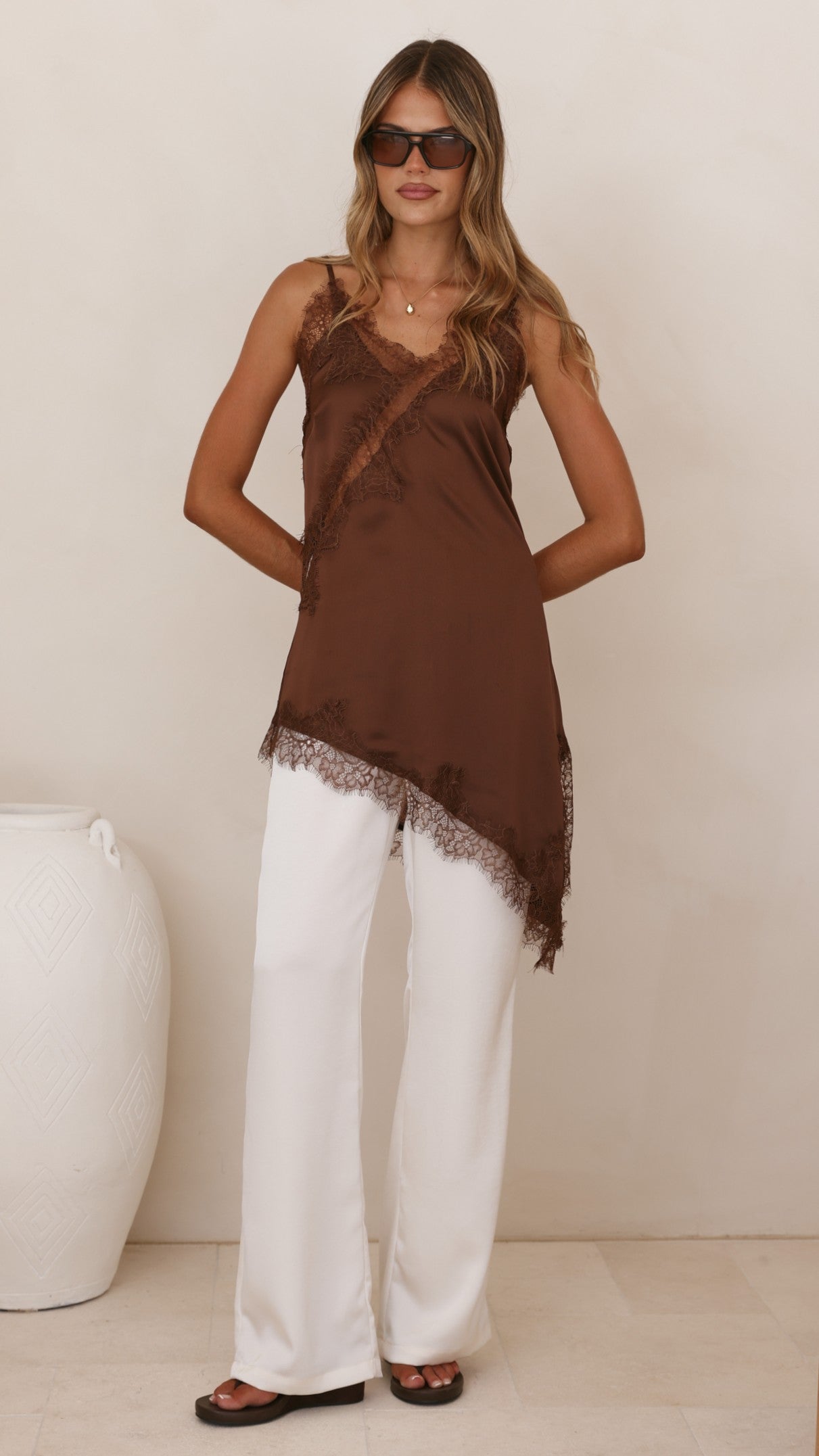 Sayuri Satin Lace Mini Tunic - Chocolate - Billy J