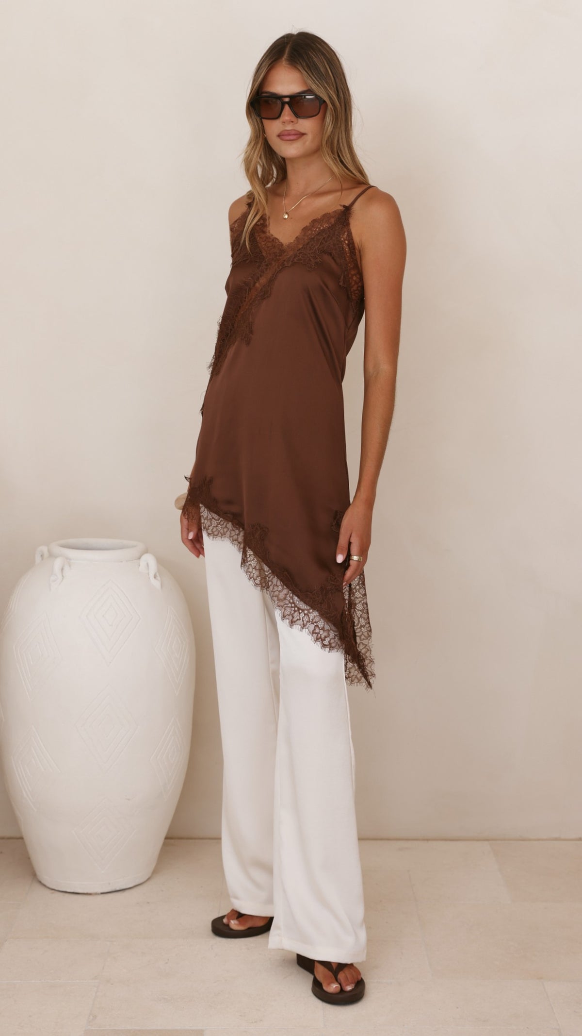 Sayuri Satin Lace Mini Tunic - Chocolate - Billy J