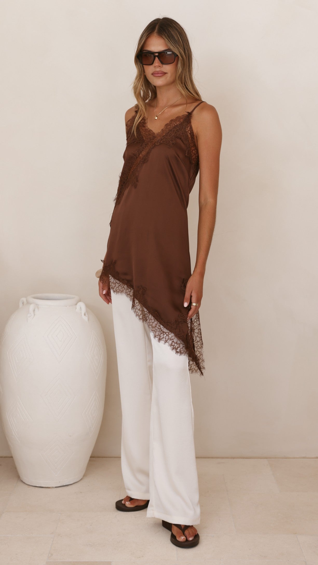 Sayuri Satin Lace Mini Tunic - Chocolate - Billy J